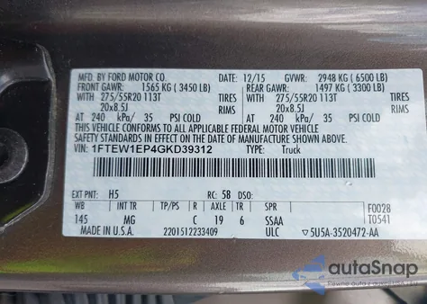 2016 Ford F-150 Xlt из США, поврежденный, VIN 1FTEW1EP4GKD39312